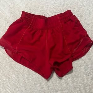 Red Lululemon Hotty Hot shorts, 2 1/2 inch inseam, size 4